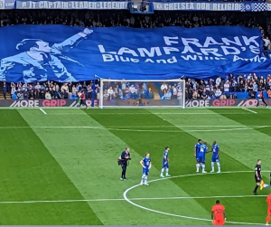 Banner celebrating Frank Lampard as Chelsea manager at Stamford Bridge